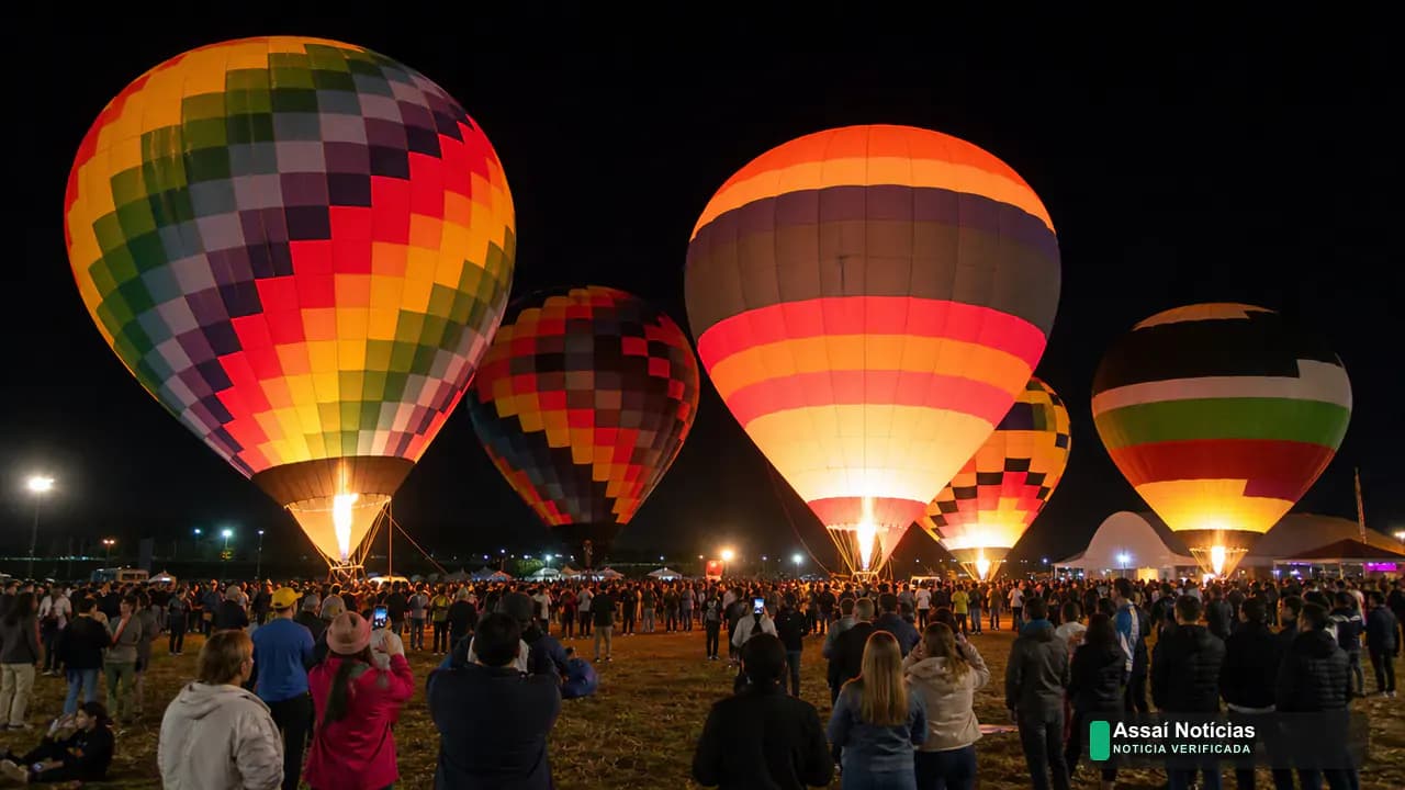 Balões coloridos durante evento de balonismo em Assaí