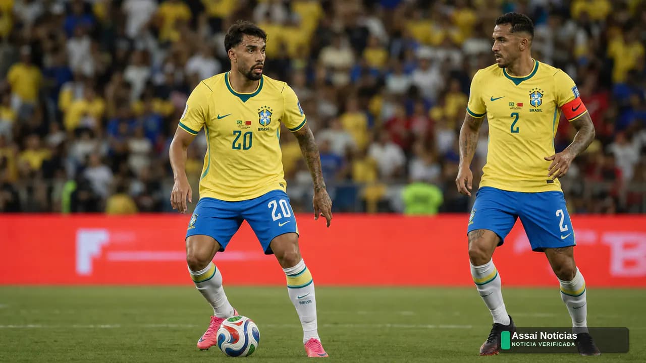 Lucas Paquetá e Danilo em campo na estreia da seleção brasileira na Copa do Mundo 2026