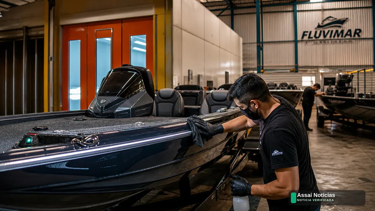 Barcos em produção na fábrica Fluvimar utilizando processos ambientais inovadores no Paraná